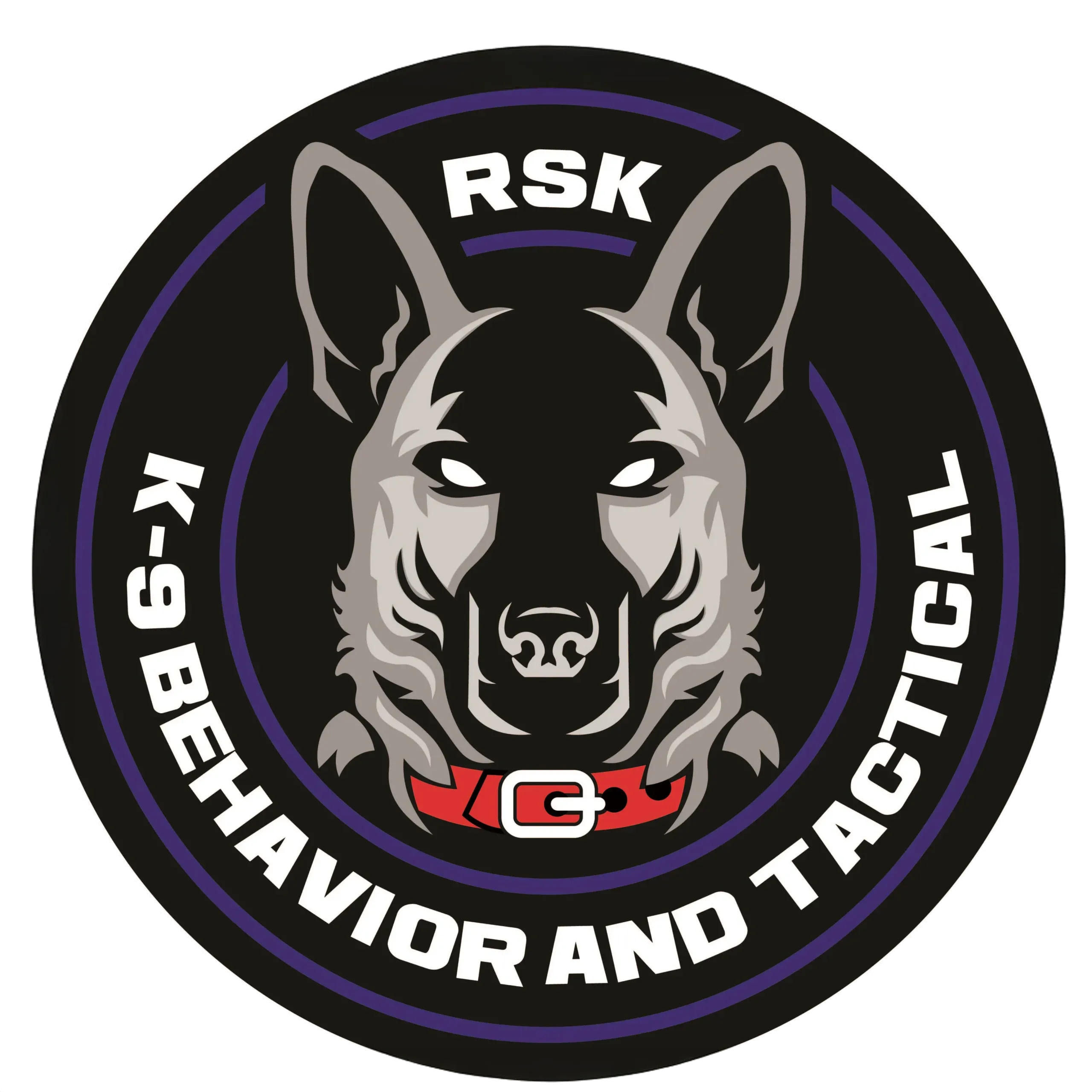 Stylized dog’s head with red collar on black, showcasing expert K-9 training in Bullhead City, Arizona.