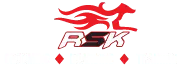 Stylized red dog sitting with 