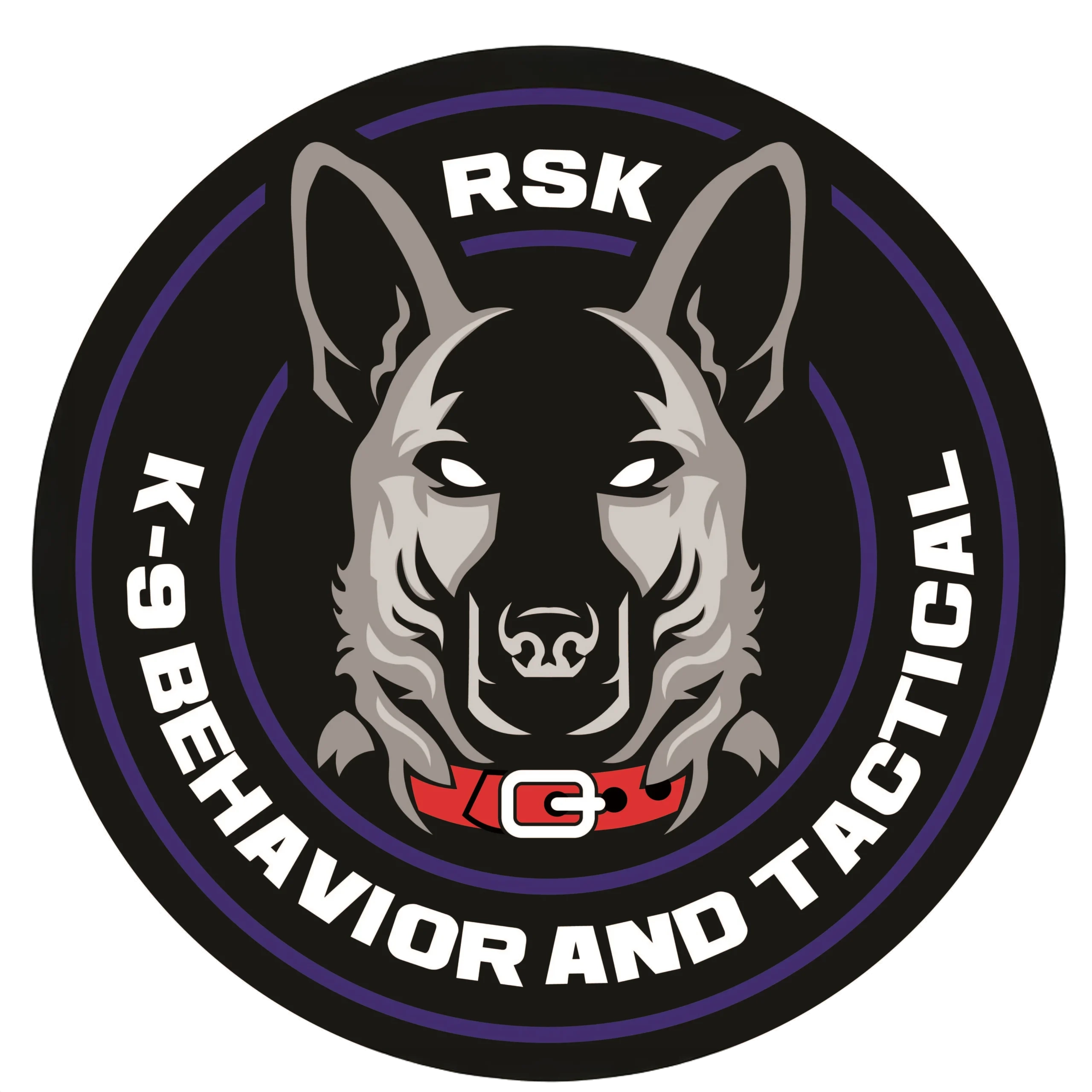 Stylized dog’s head with red collar on black, showcasing expert K-9 training in Bullhead City, Arizona.